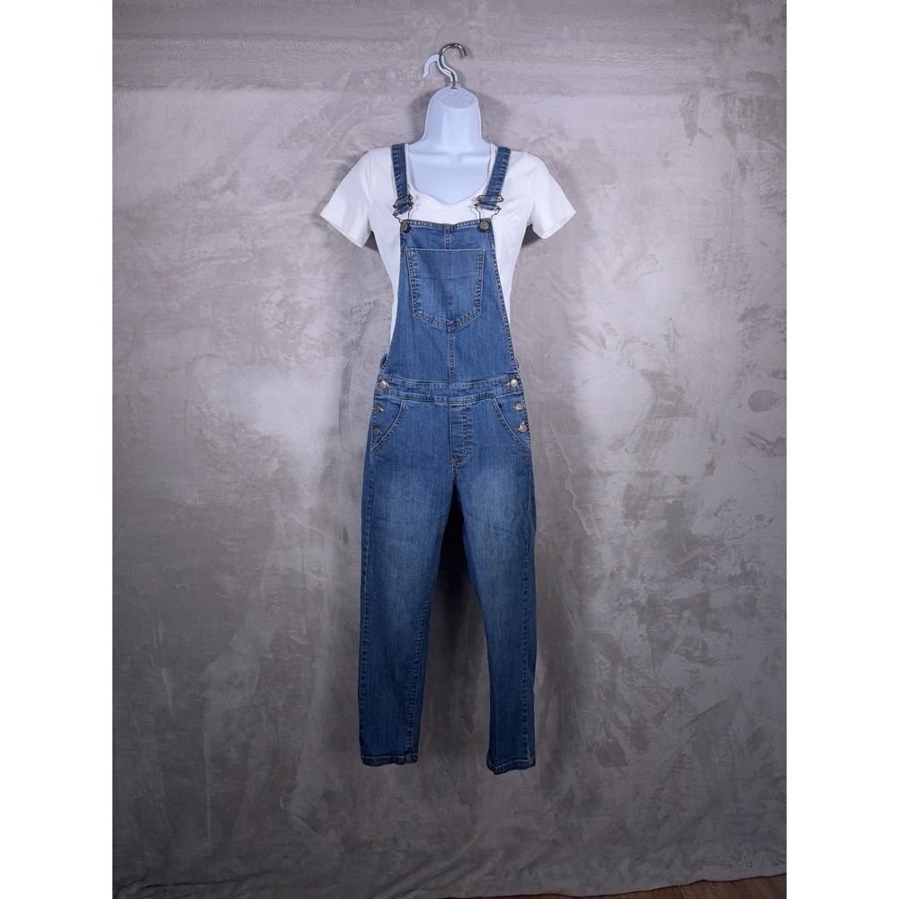 Farm Rio Overalls Womens Size Petite Blue Denim Bib Straight Leg Jumpsuit